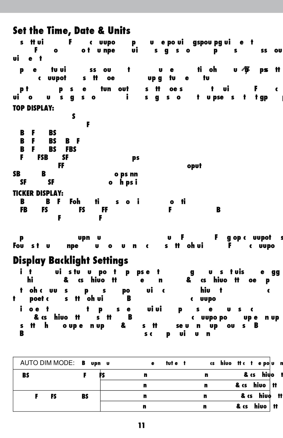 Acu-Rite 02032C / 888143 Set the Time, Date & Units, Display Backlight Settings, TOP Display, Ticker Display 