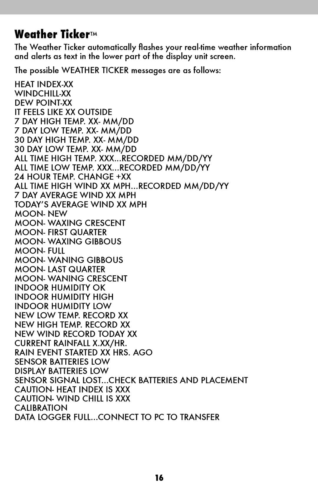 Acu-Rite 02032C / 888143 instruction manual Weather Ticker 