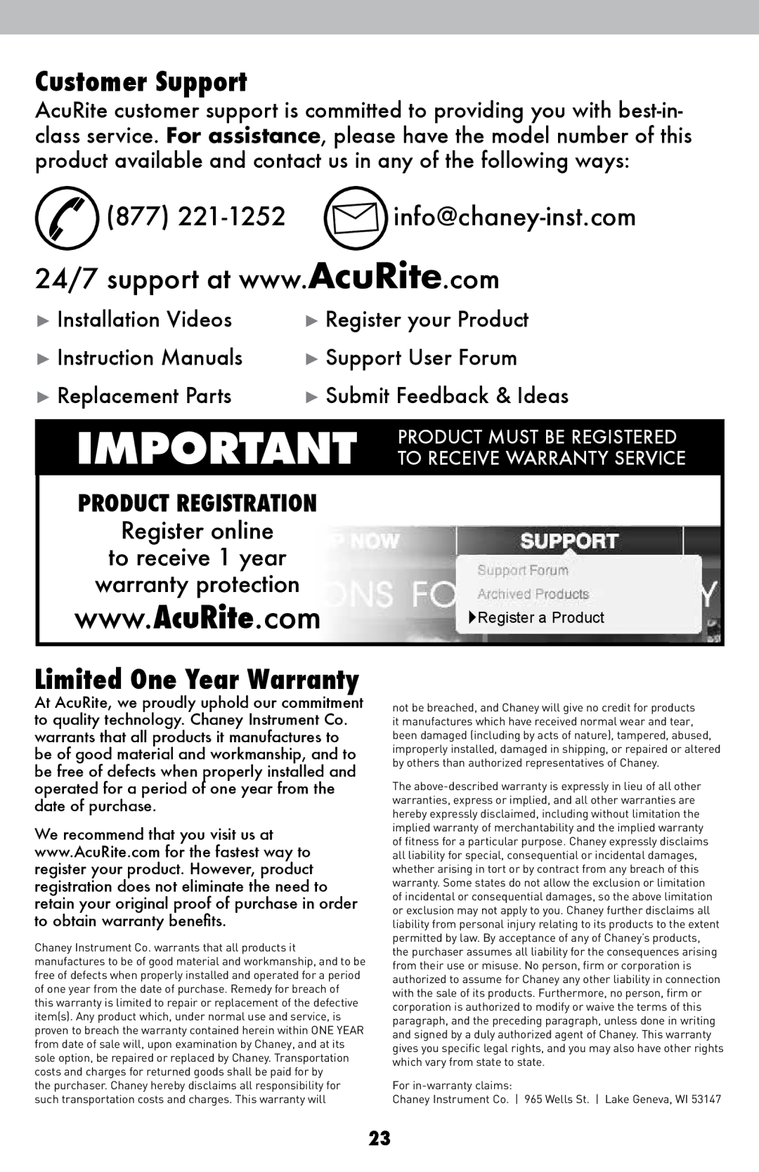 Acu-Rite 02032C / 888143 instruction manual Customer Support, Limited One Year Warranty 