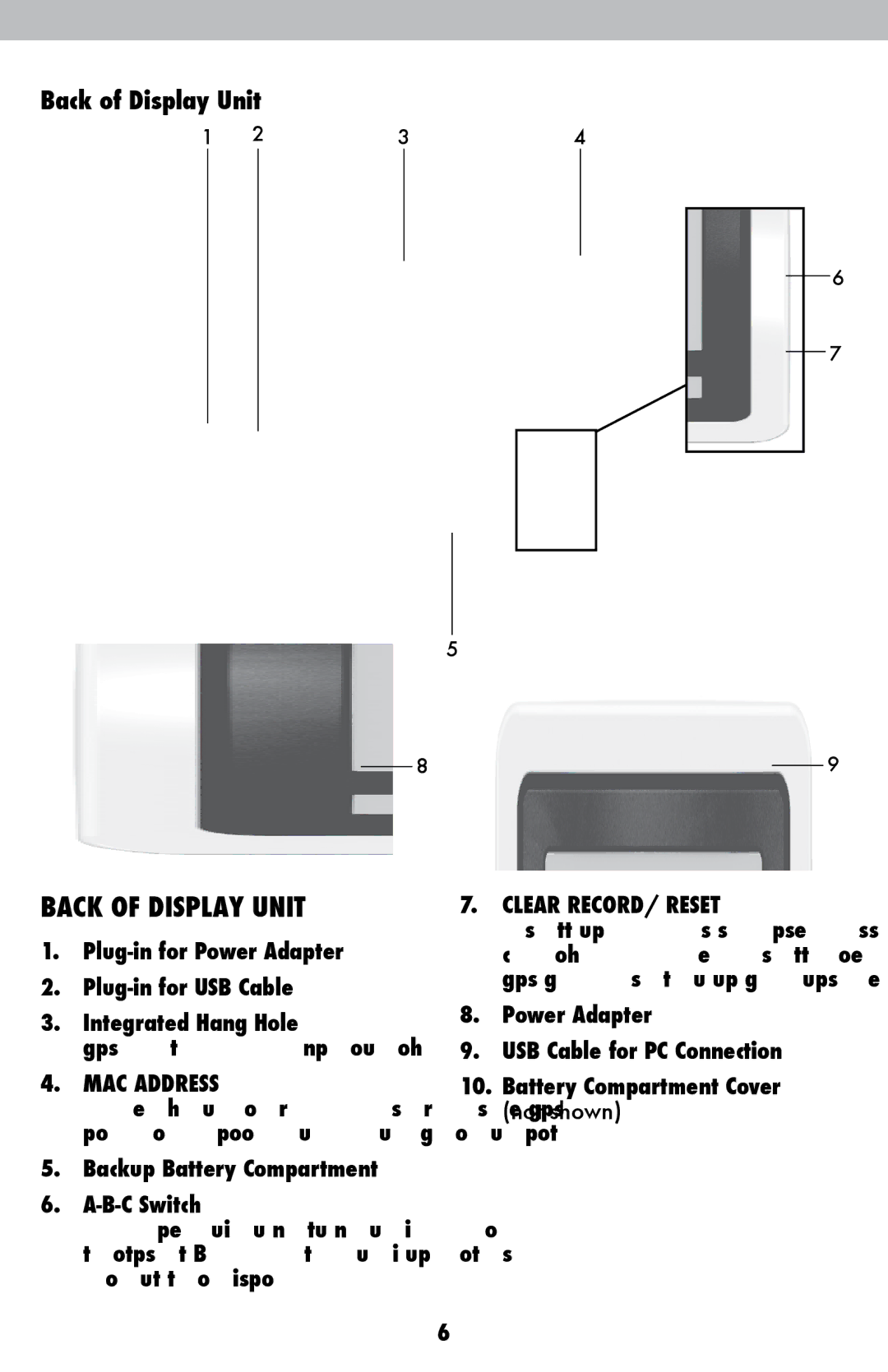 Acu-Rite 02032C / 888143 Back of Display Unit, MAC Address, Backup Battery Compartment B-C Switch, Clear RECORD/ Reset 