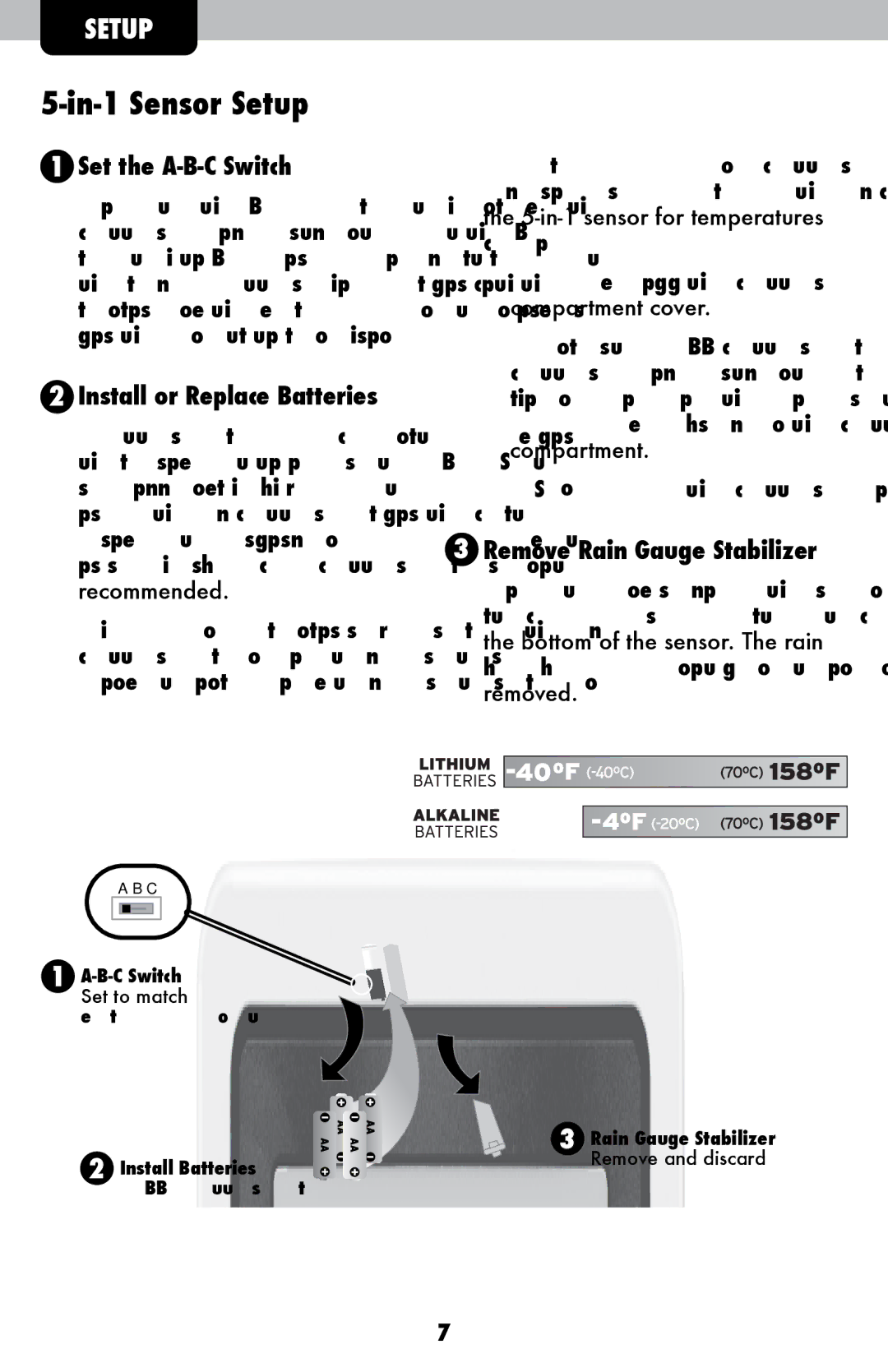 Acu-Rite 02032C / 888143 instruction manual In-1 Sensor Setup, Set the A-B-C Switch, Install or Replace Batteries 