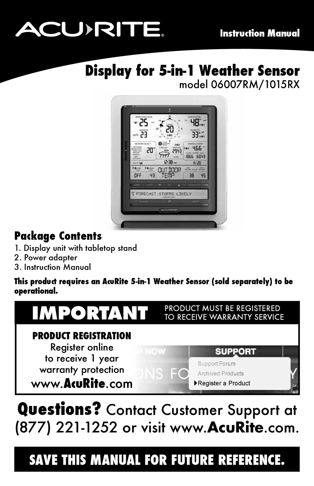 Acu-Rite 06007RM/1015RX instruction manual Display for 5-in-1 Weather Sensor, Package Contents 