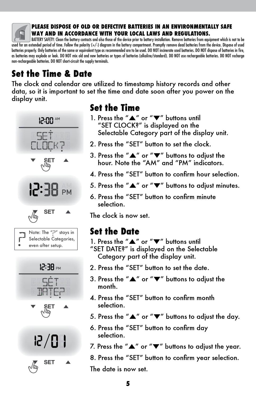 Acu-Rite 06007RM/1015RX instruction manual Set the Time & Date, Set the Date 