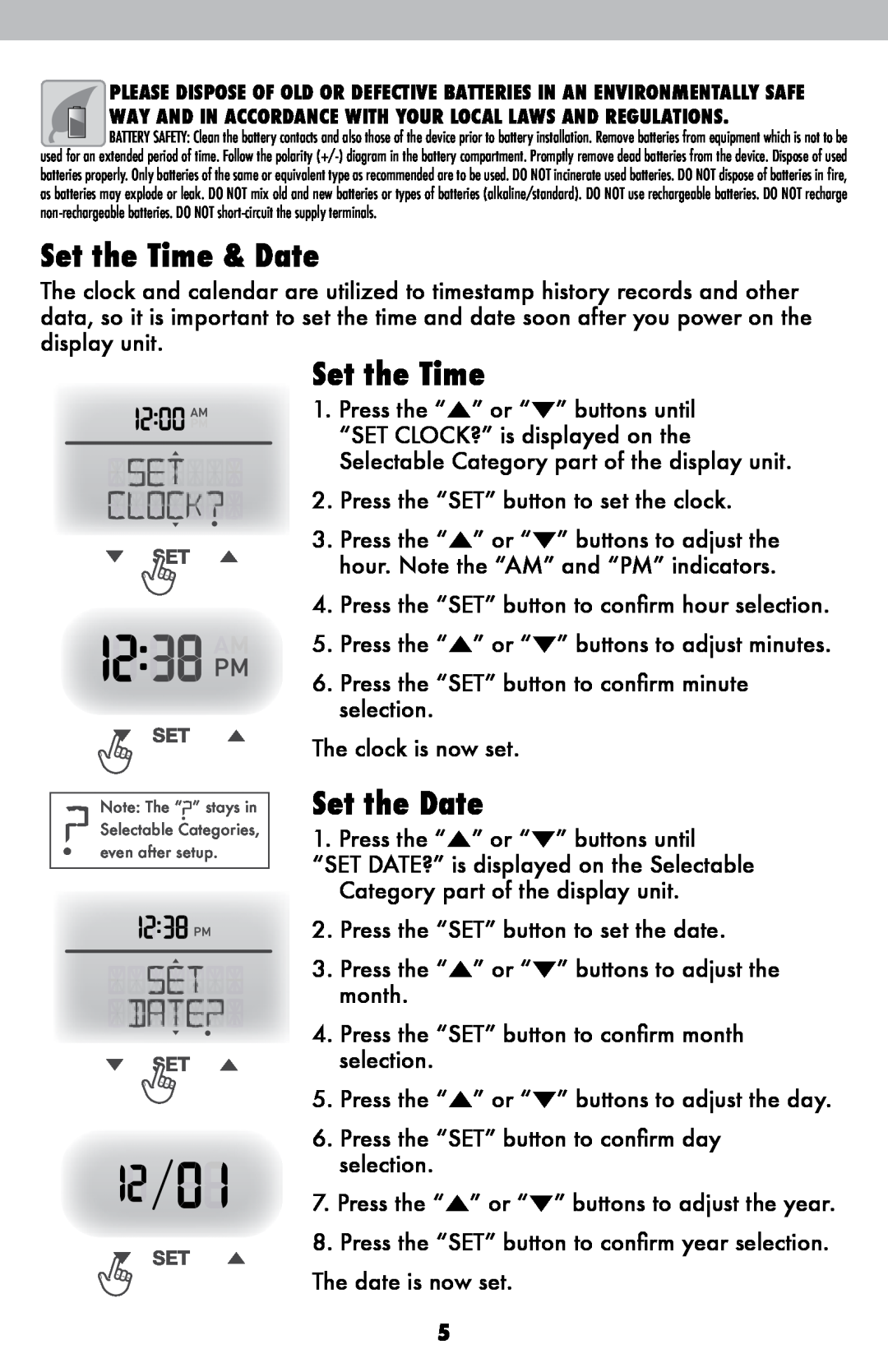 Acu-Rite 06007RM/1015RX instruction manual Set the Time & Date, Set the Date 