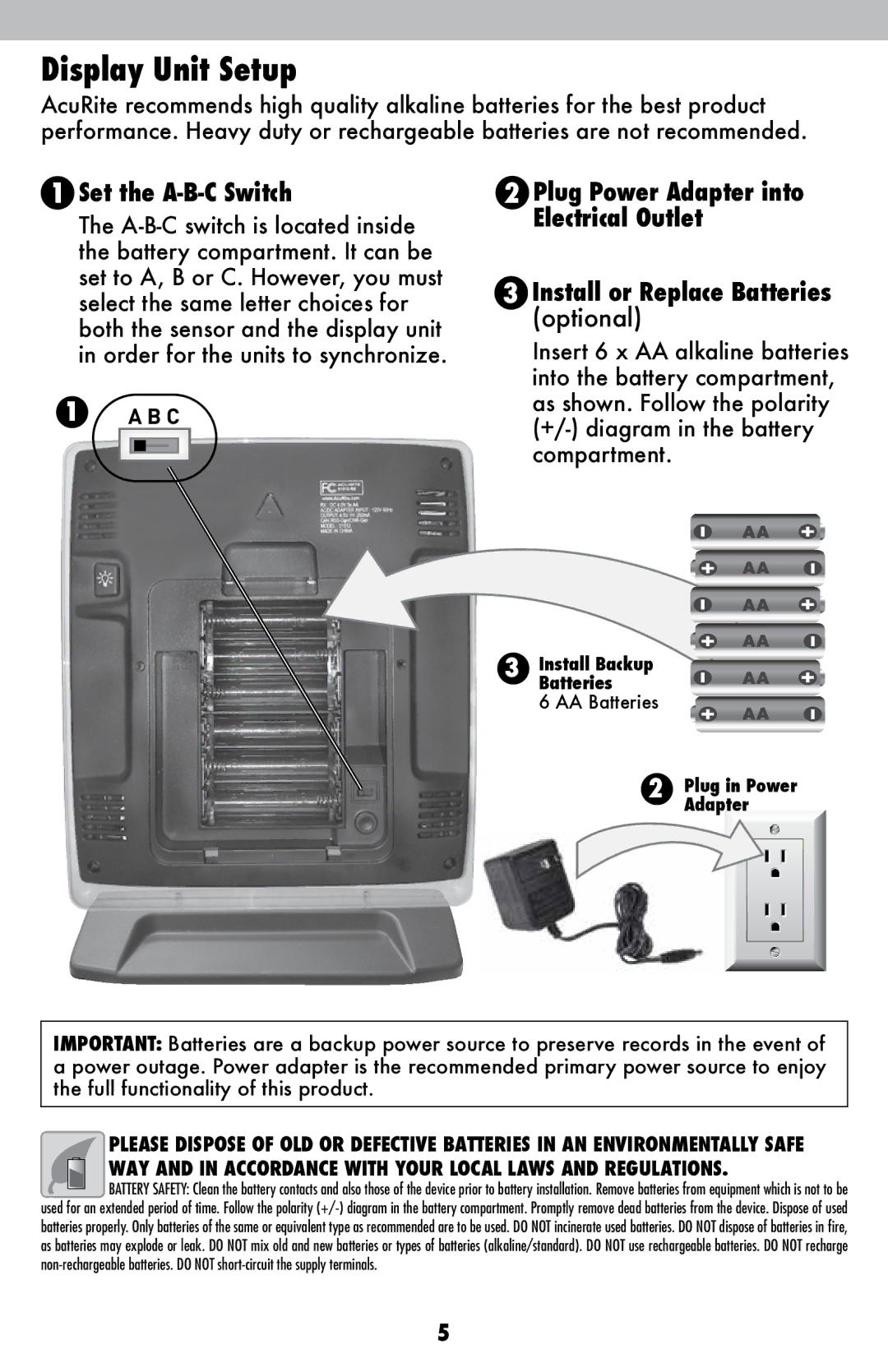 Acu-Rite 06016RM instruction manual Display Unit Setup, Set the A-B-C Switch 