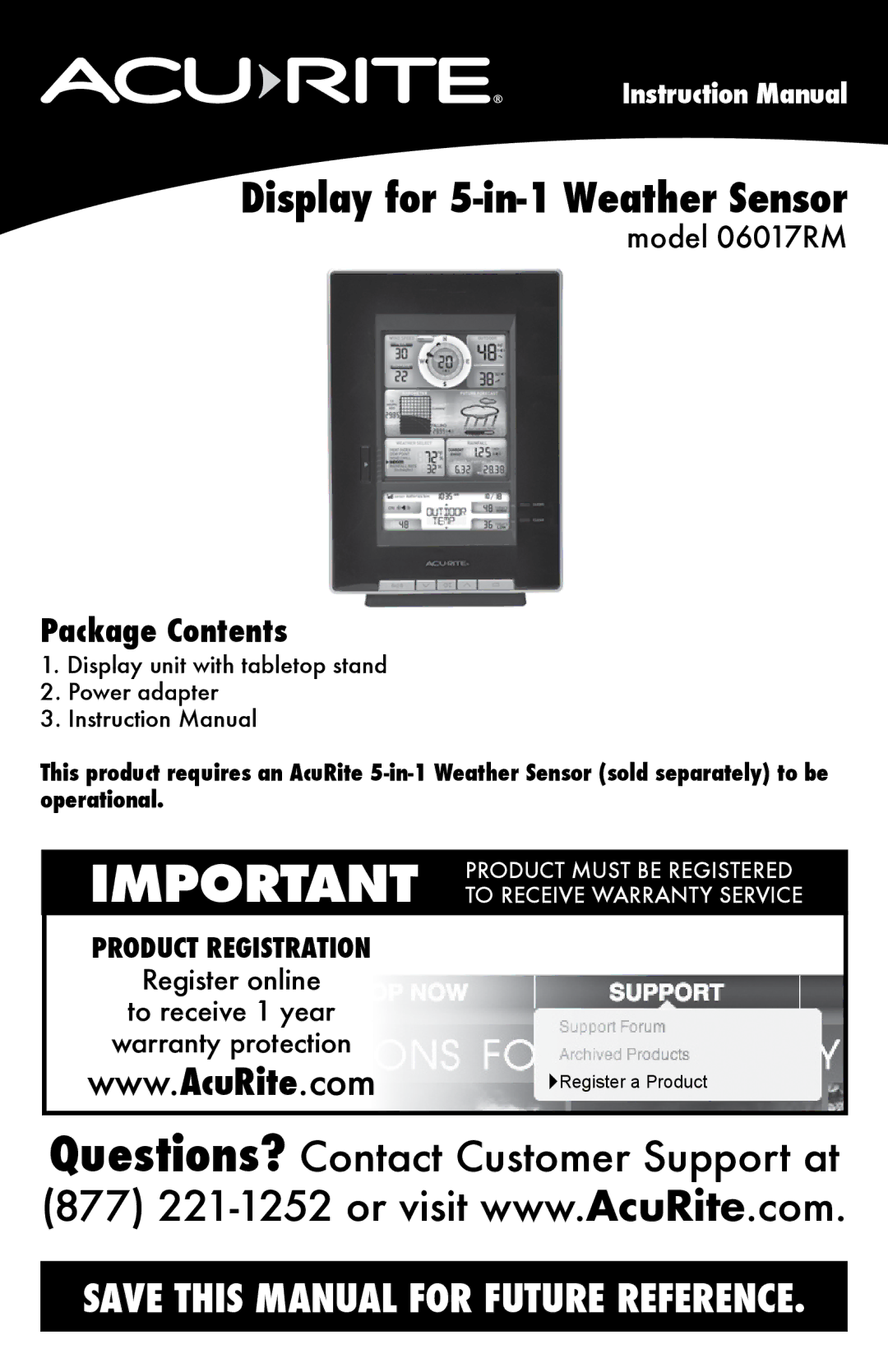 Acu-Rite 06017RM instruction manual Display for 5-in-1 Weather Sensor, Package Contents 