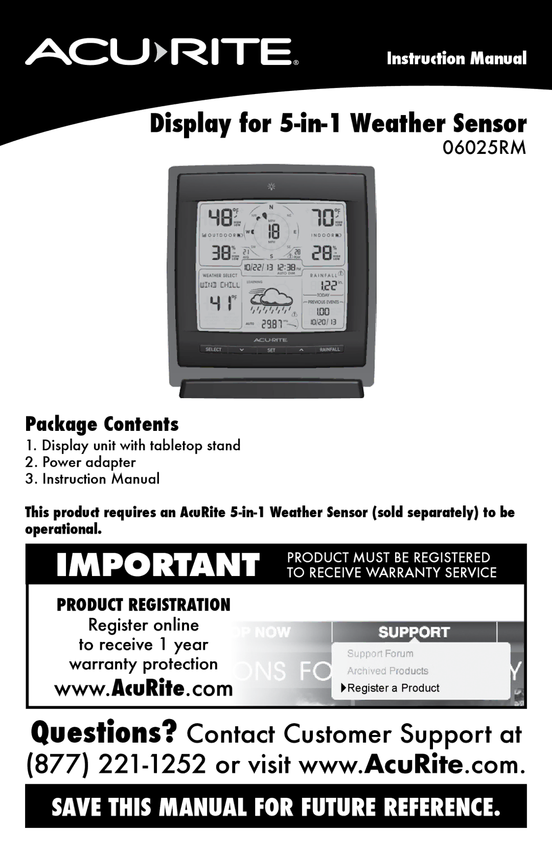 Acu-Rite 06025RM instruction manual Display for 5-in-1 Weather Sensor, Package Contents 