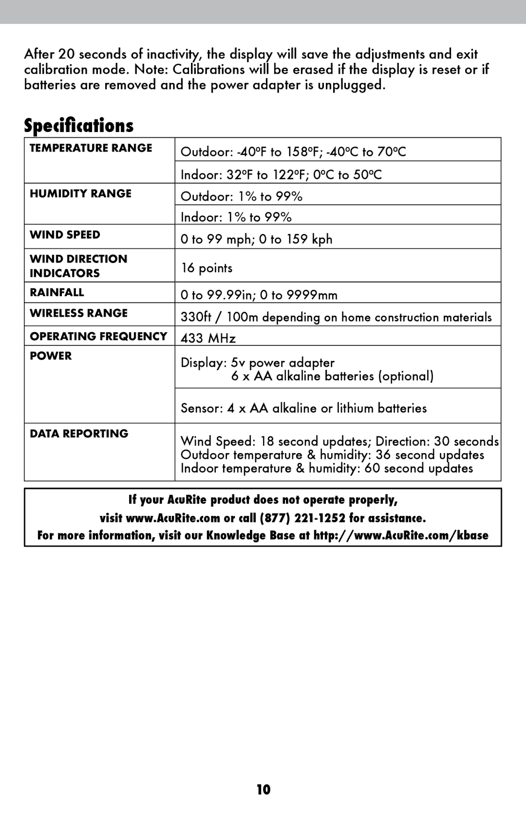 Acu-Rite 06025RM instruction manual Specifications 