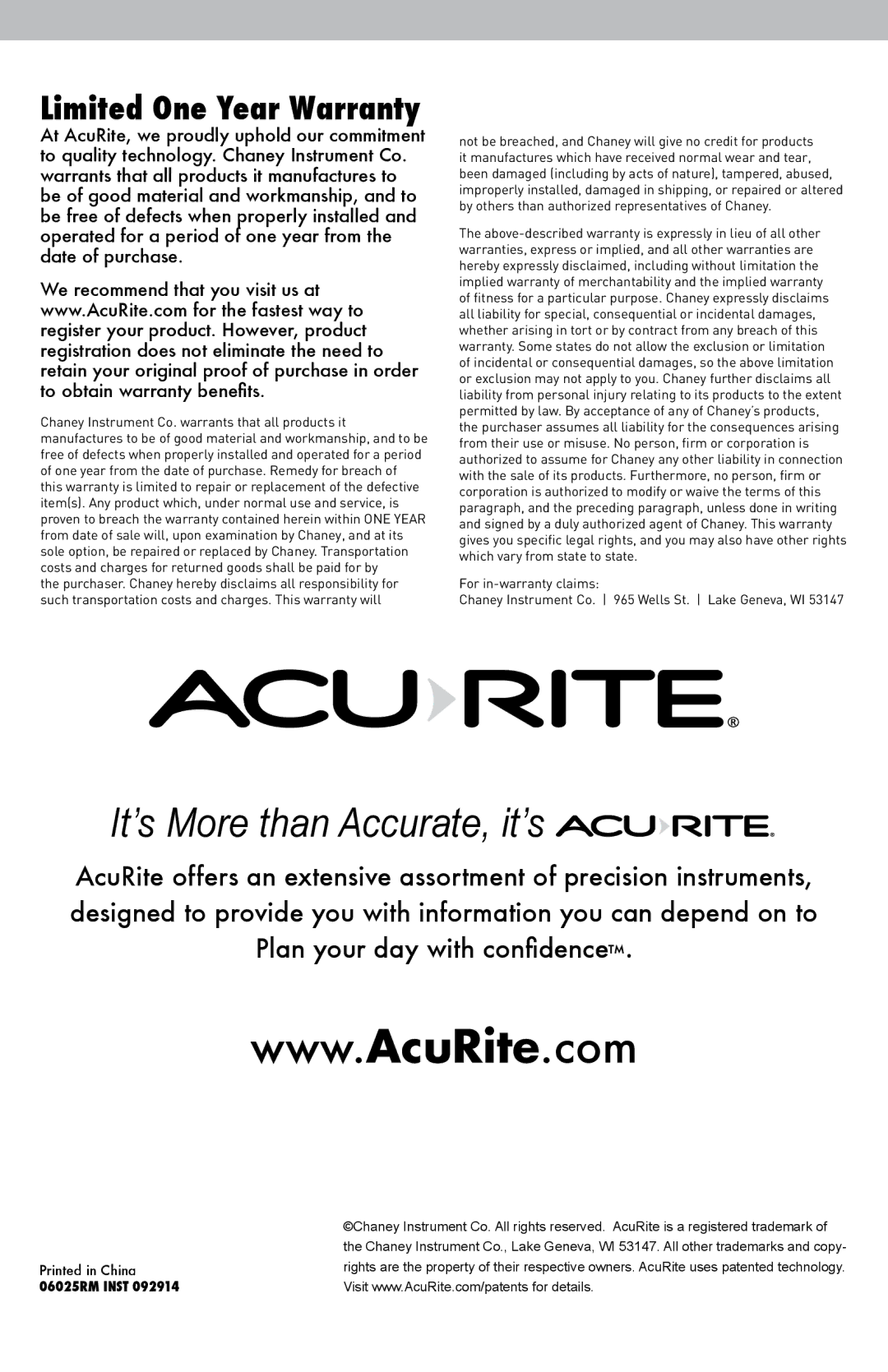 Acu-Rite 06025RM instruction manual It’s More than Accurate, it’s, Limited One Year Warranty 