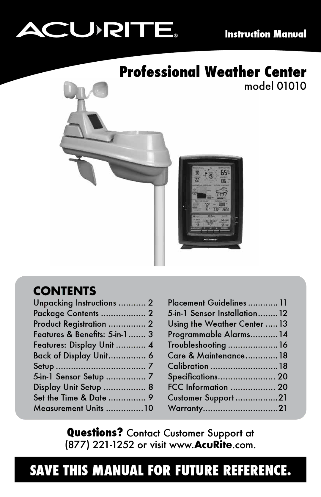 Acu-Rite 1010 instruction manual Professional Weather Center 