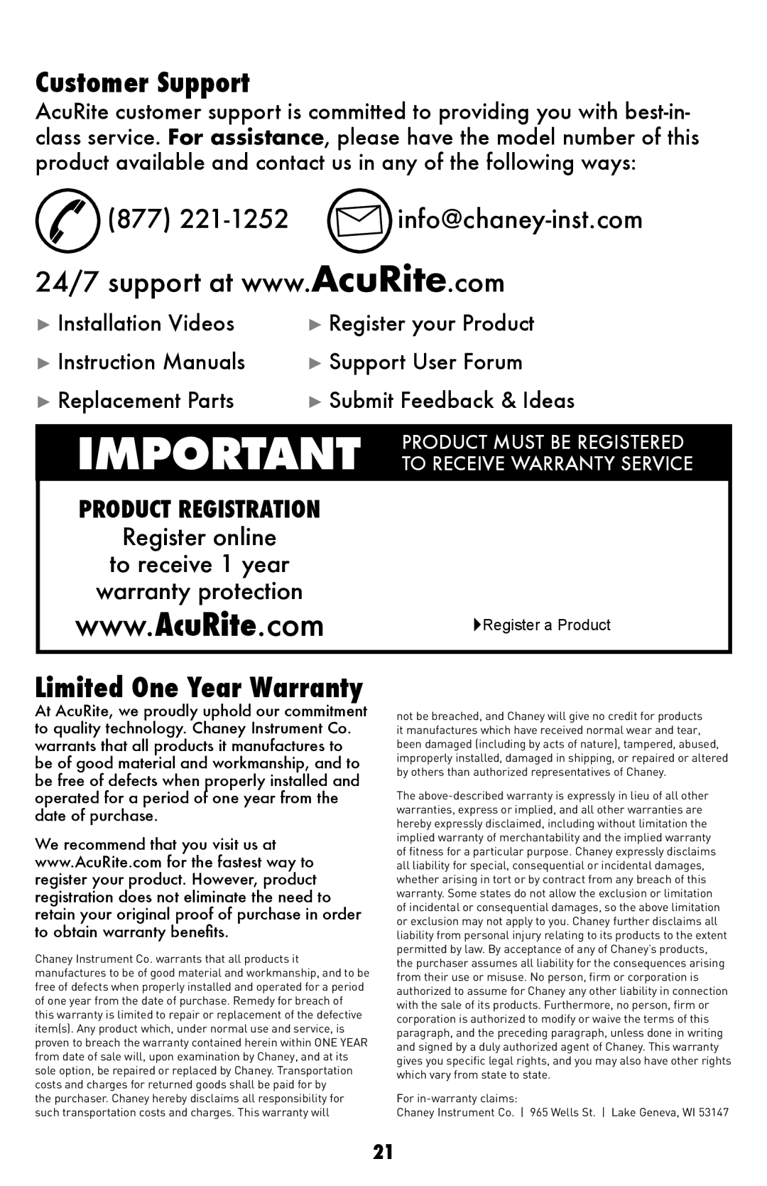 Acu-Rite 1010 instruction manual Customer Support, Limited One Year Warranty 