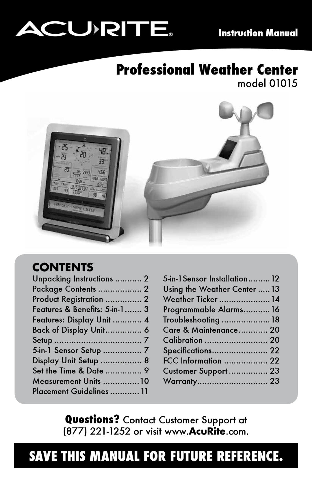 Acu-Rite 1015 instruction manual Professional Weather Center 