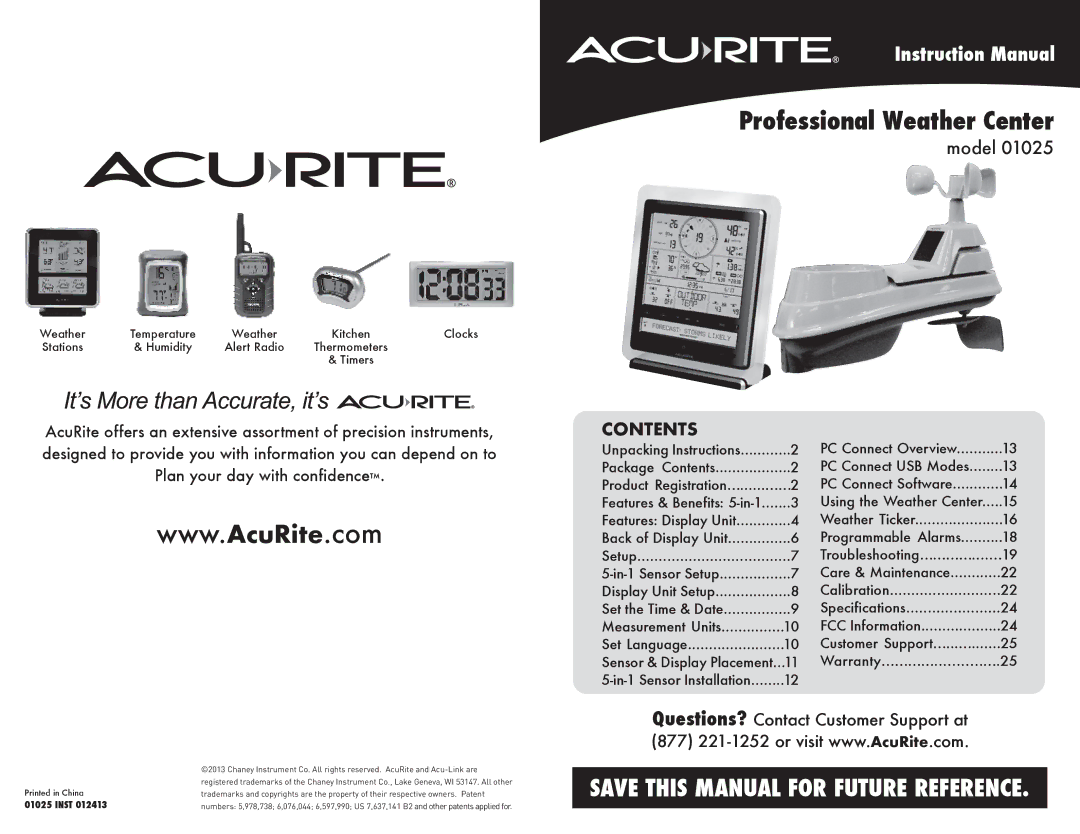 Acu-Rite 1025 instruction manual Professional Weather Center 