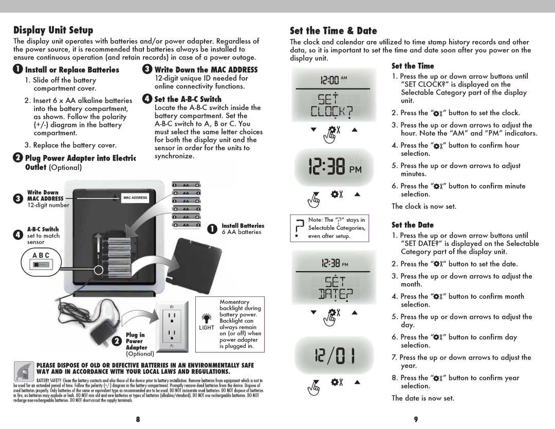 Acu-Rite 1025 instruction manual Display Unit Setup, Set the Date 