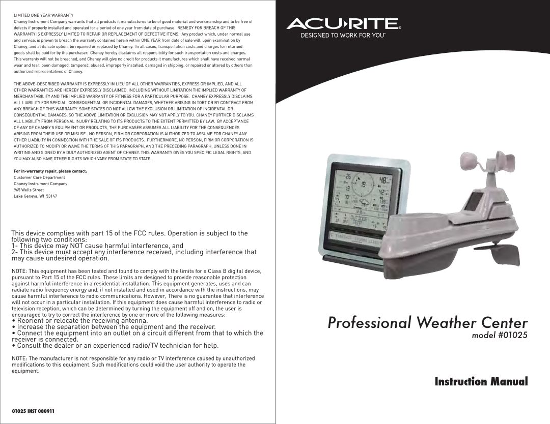 Acu-Rite 1025 manual 