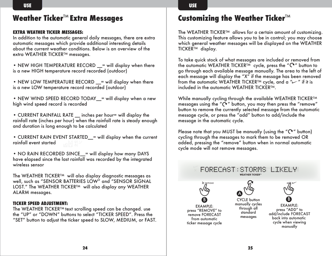 Acu-Rite 1035 Weather TickerTM Extra Messages, Customizing the Weather TickerTM, Extra Weather Ticker Messages 