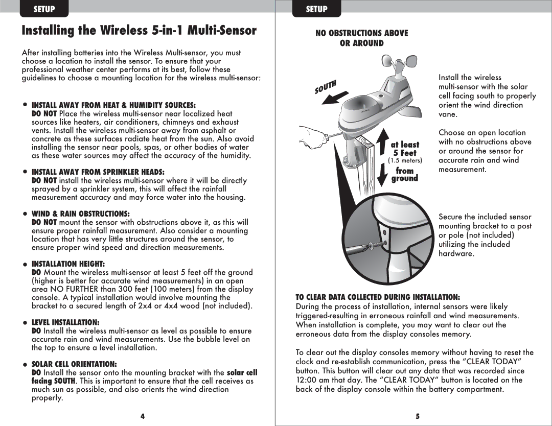 Acu-Rite 1035 instruction manual Installing the Wireless 5-in-1 Multi-Sensor 