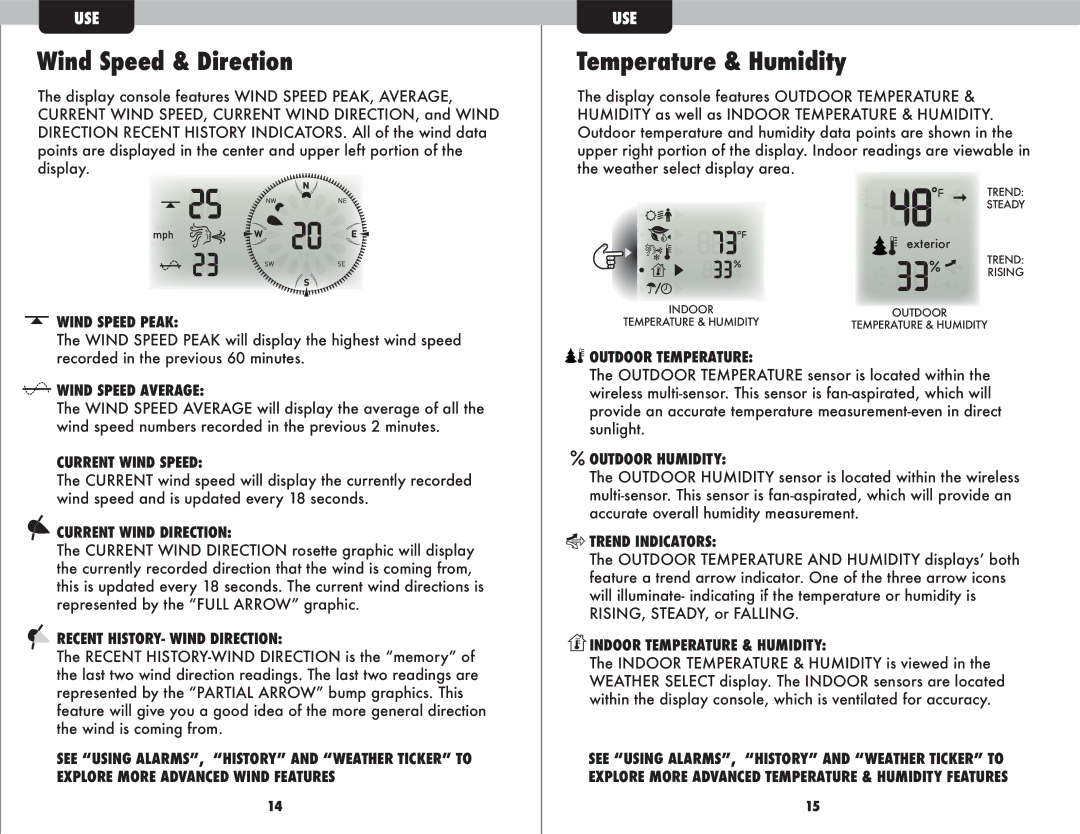 Acu-Rite 1035 instruction manual Wind Speed & Direction, Temperature & Humidity 