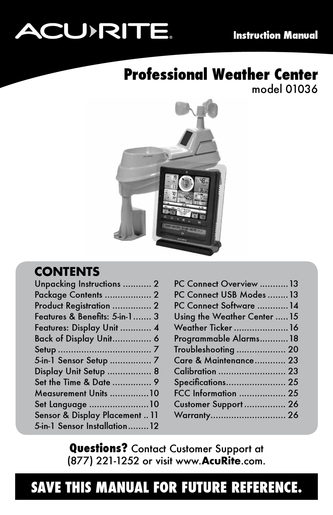 Acu-Rite 1036 instruction manual Professional Weather Center 