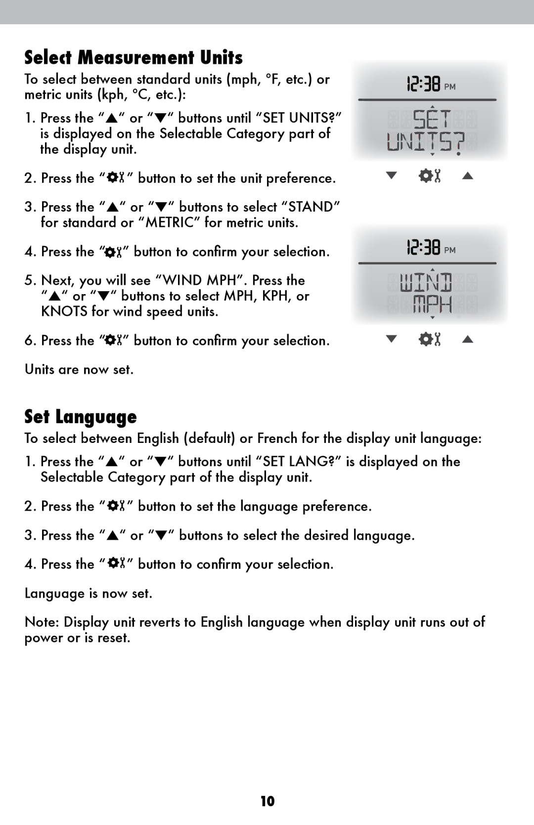 Acu-Rite 1036 instruction manual Select Measurement Units, Set Language 