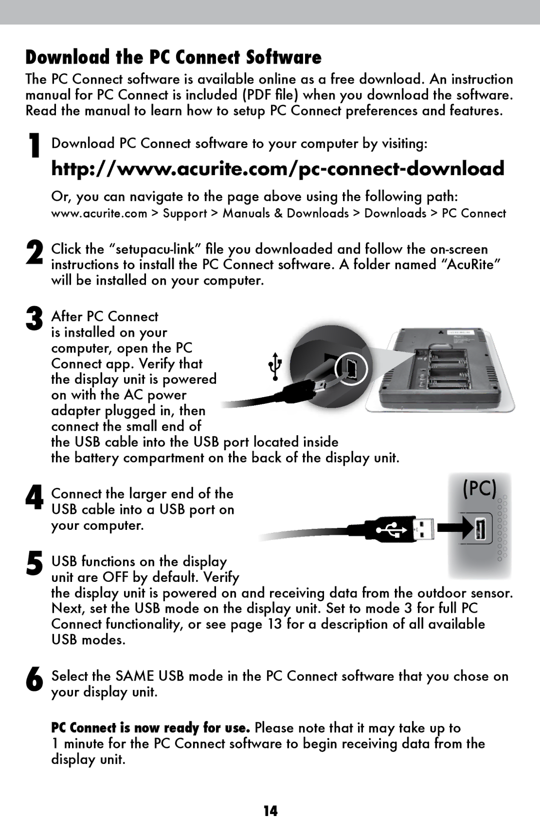 Acu-Rite 1036 instruction manual Download the PC Connect Software 