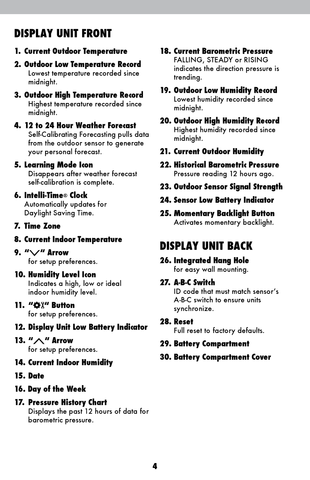 Acu-Rite 1086 instruction manual Display Unit Back 