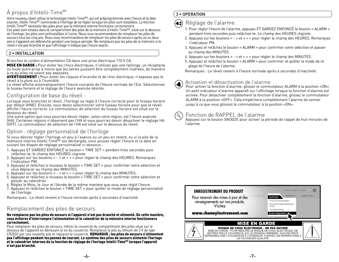 Acu-Rite 13002A1 Propos d’Intelli-TimeMD, Configuration de base du réveil, Option réglage personnalisé de l’horloge 