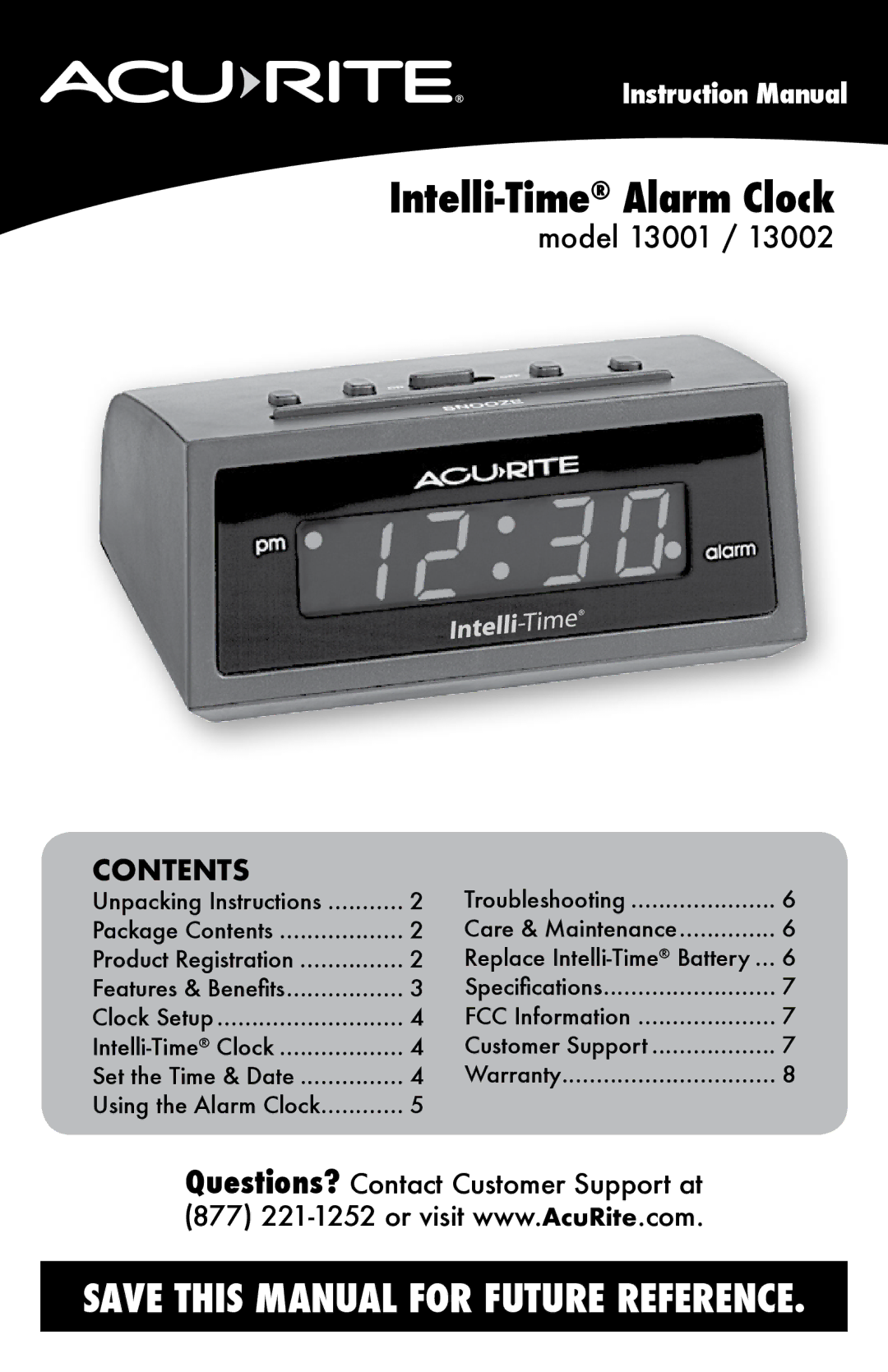 Acu-Rite 13001, 13002 instruction manual Intelli-TimeAlarm Clock, Contents 