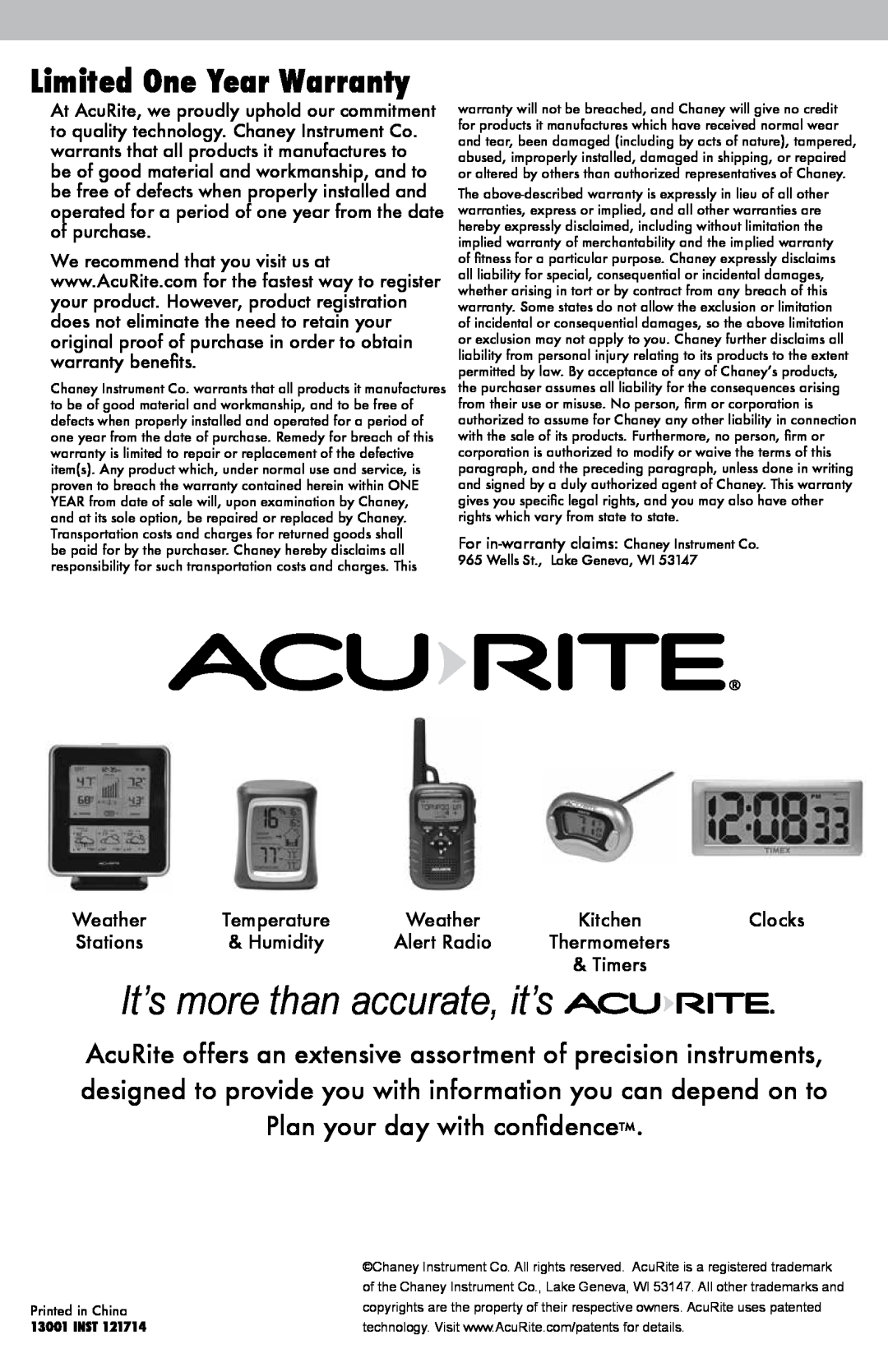 Acu-Rite 13002, 13001 instruction manual Limited One Year Warranty, It’s more than accurate, it’s 