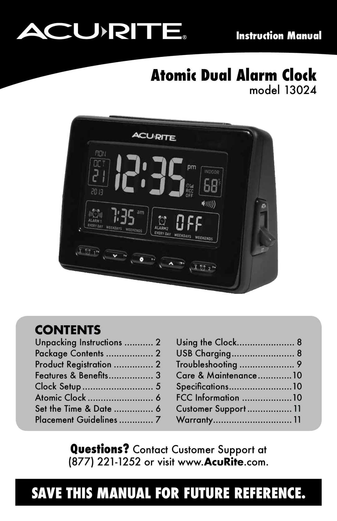 Acu-Rite 13024 instruction manual Atomic Dual Alarm Clock 