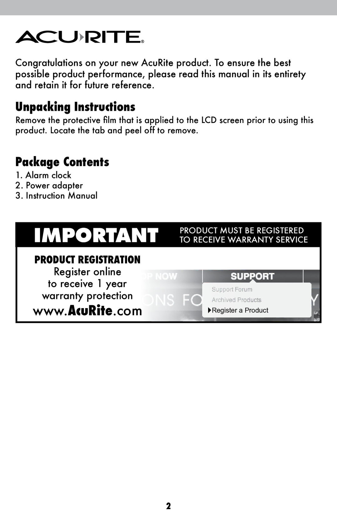 Acu-Rite 13024 instruction manual Unpacking Instructions, Package Contents 