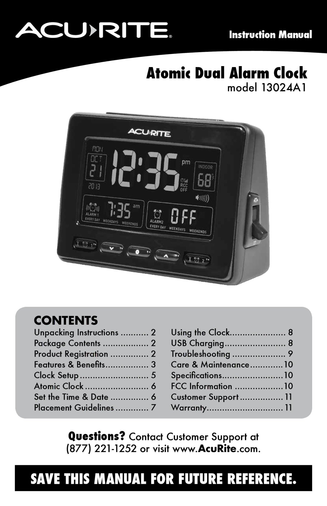 Acu-Rite 13024A1 instruction manual Atomic Dual Alarm Clock 