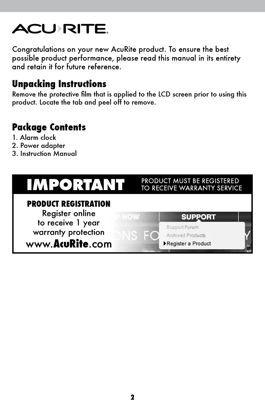 Acu-Rite 13024A1 instruction manual Unpacking Instructions, Package Contents 