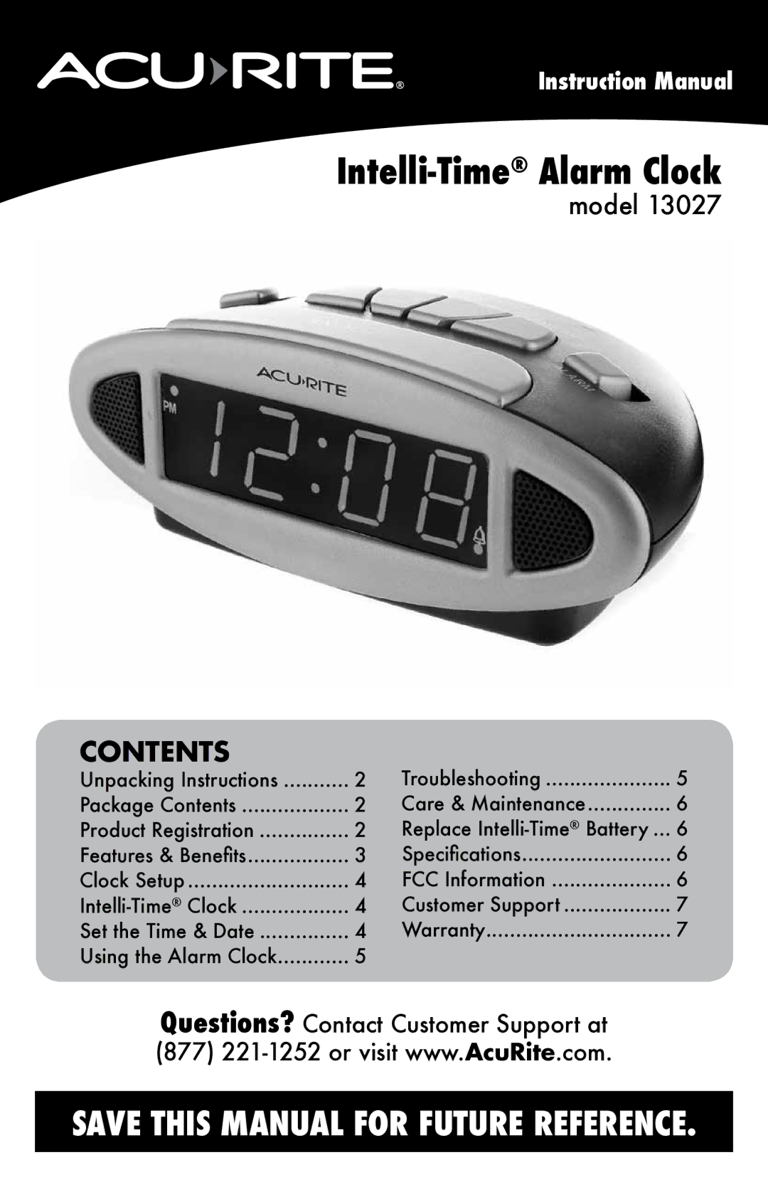 Acu-Rite 13027 instruction manual Intelli-TimeAlarm Clock, Contents 