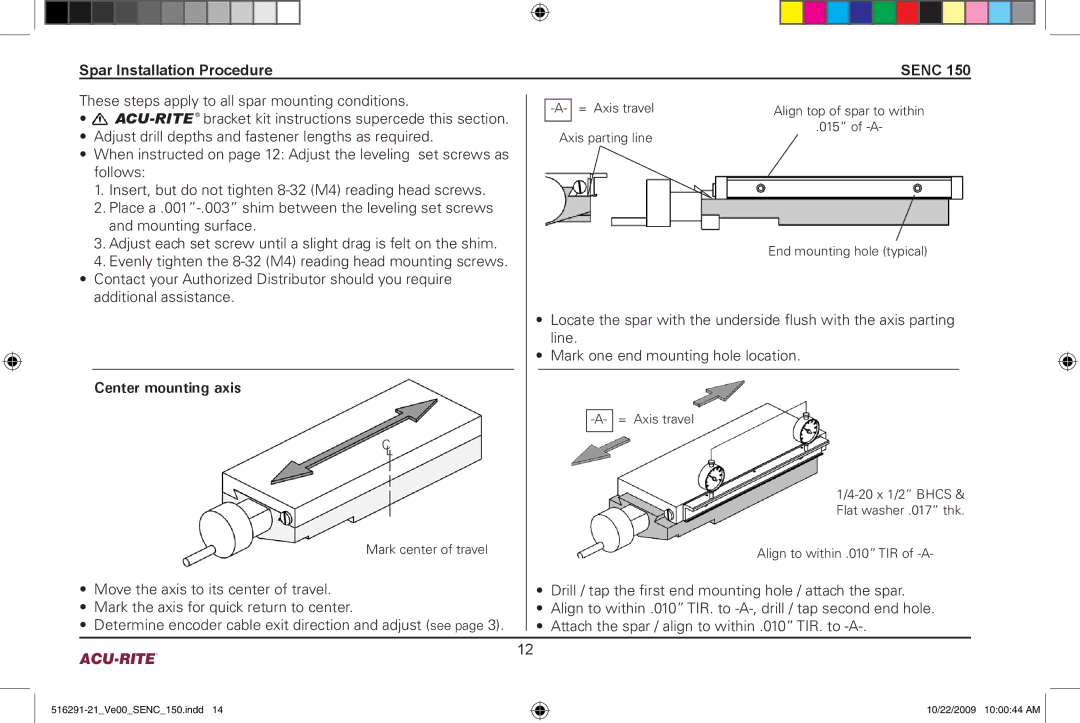 Acu-Rite 150 manual Spar Installation Procedure Senc 