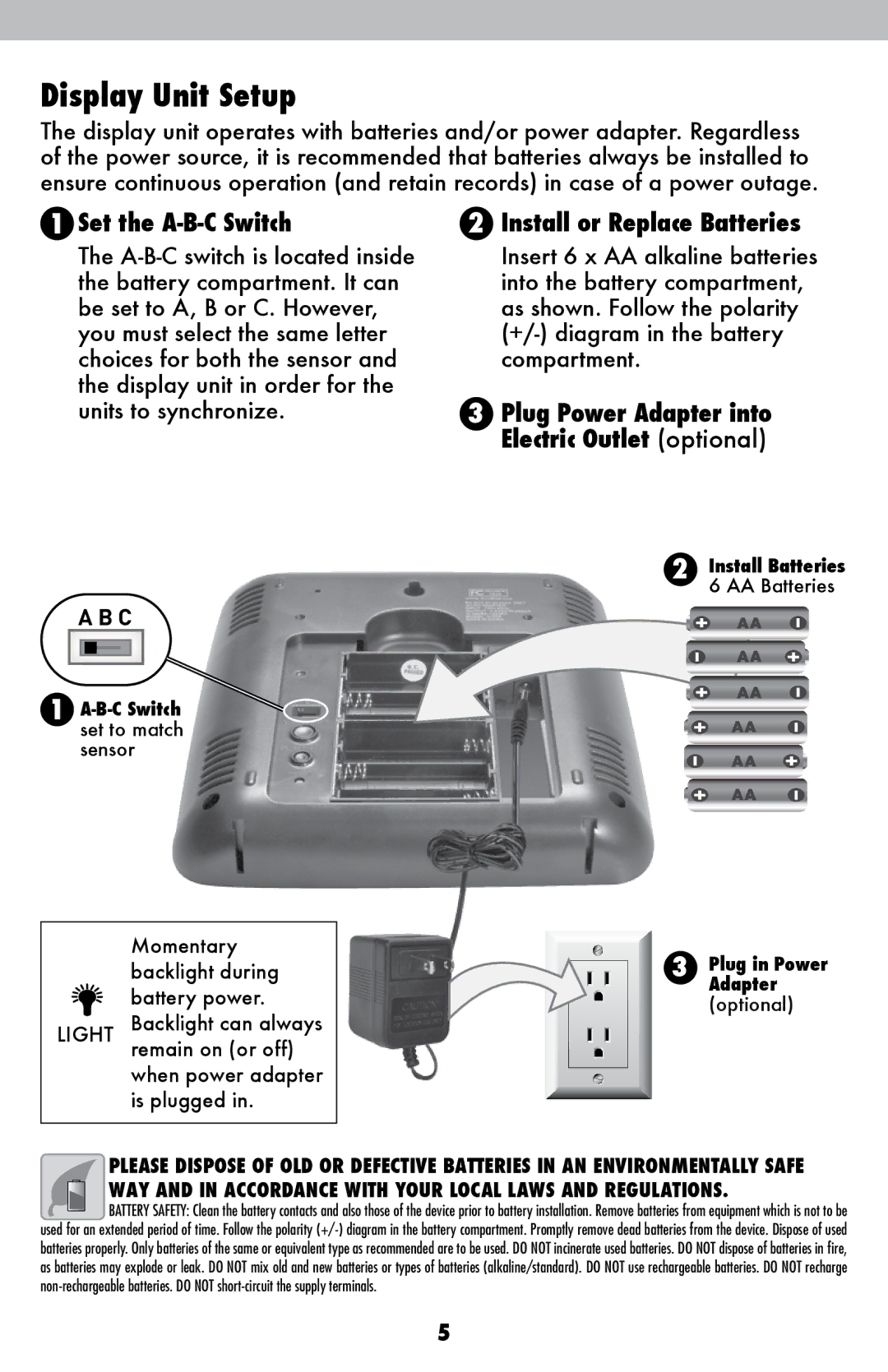 Acu-Rite 1500RX instruction manual Display Unit Setup, Set the A-B-C Switch 