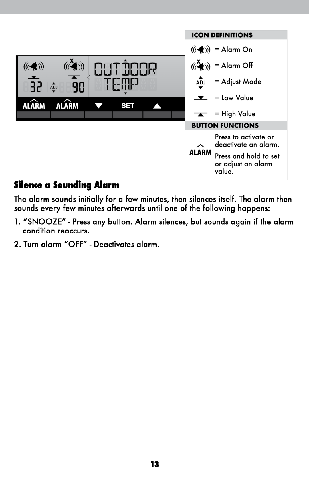 Acu-Rite 1500RX instruction manual Silence a Sounding Alarm 