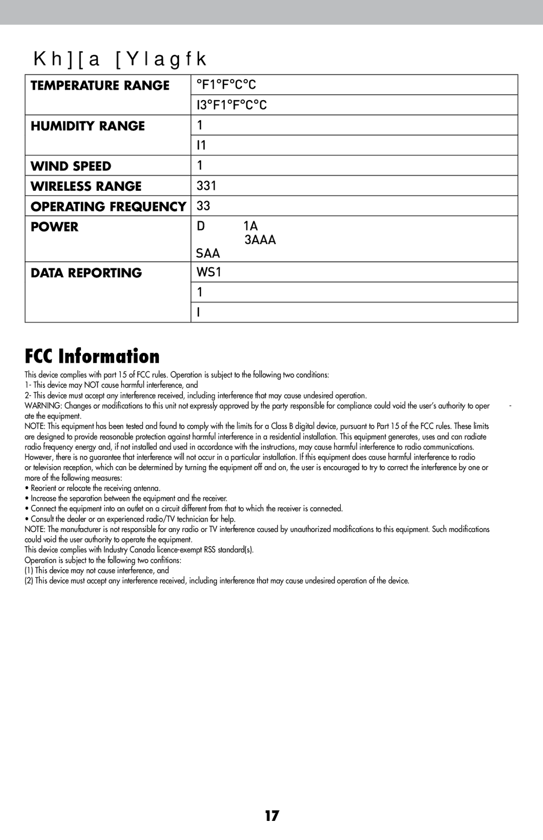 Acu-Rite 1604 instruction manual Specifications, FCC Information 