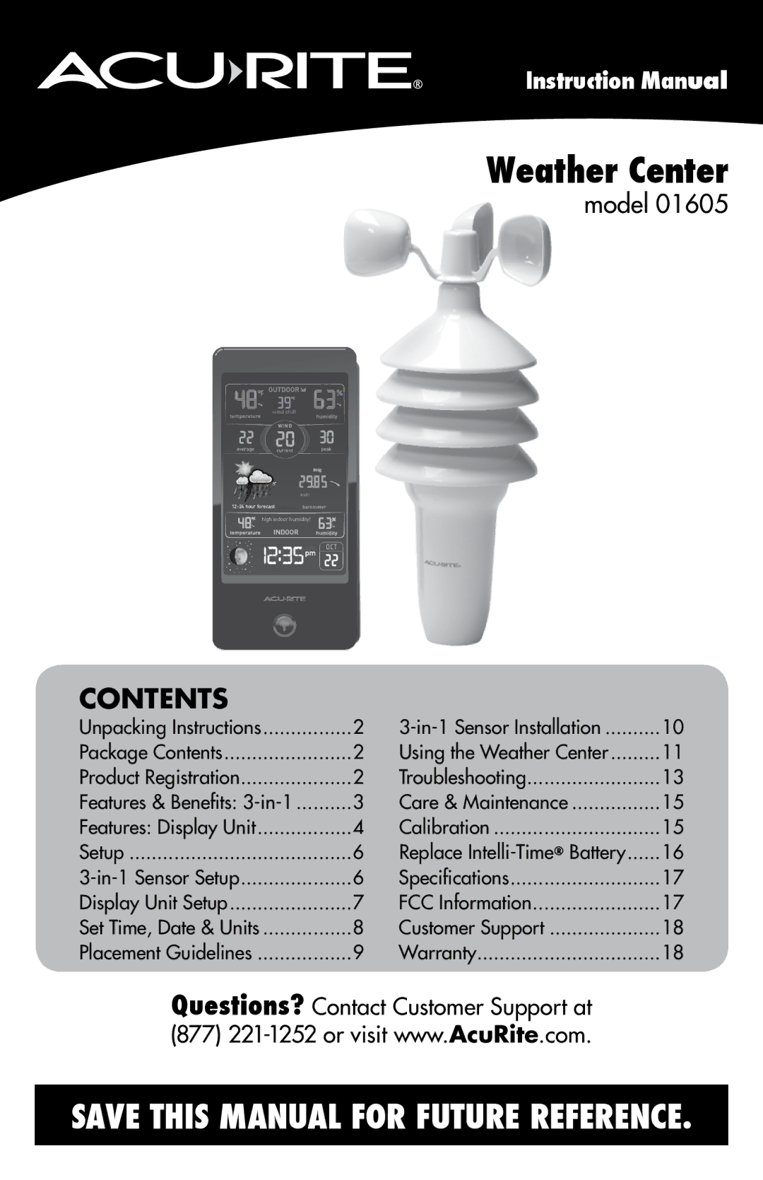 Acu-Rite 1605 instruction manual Weather Center 