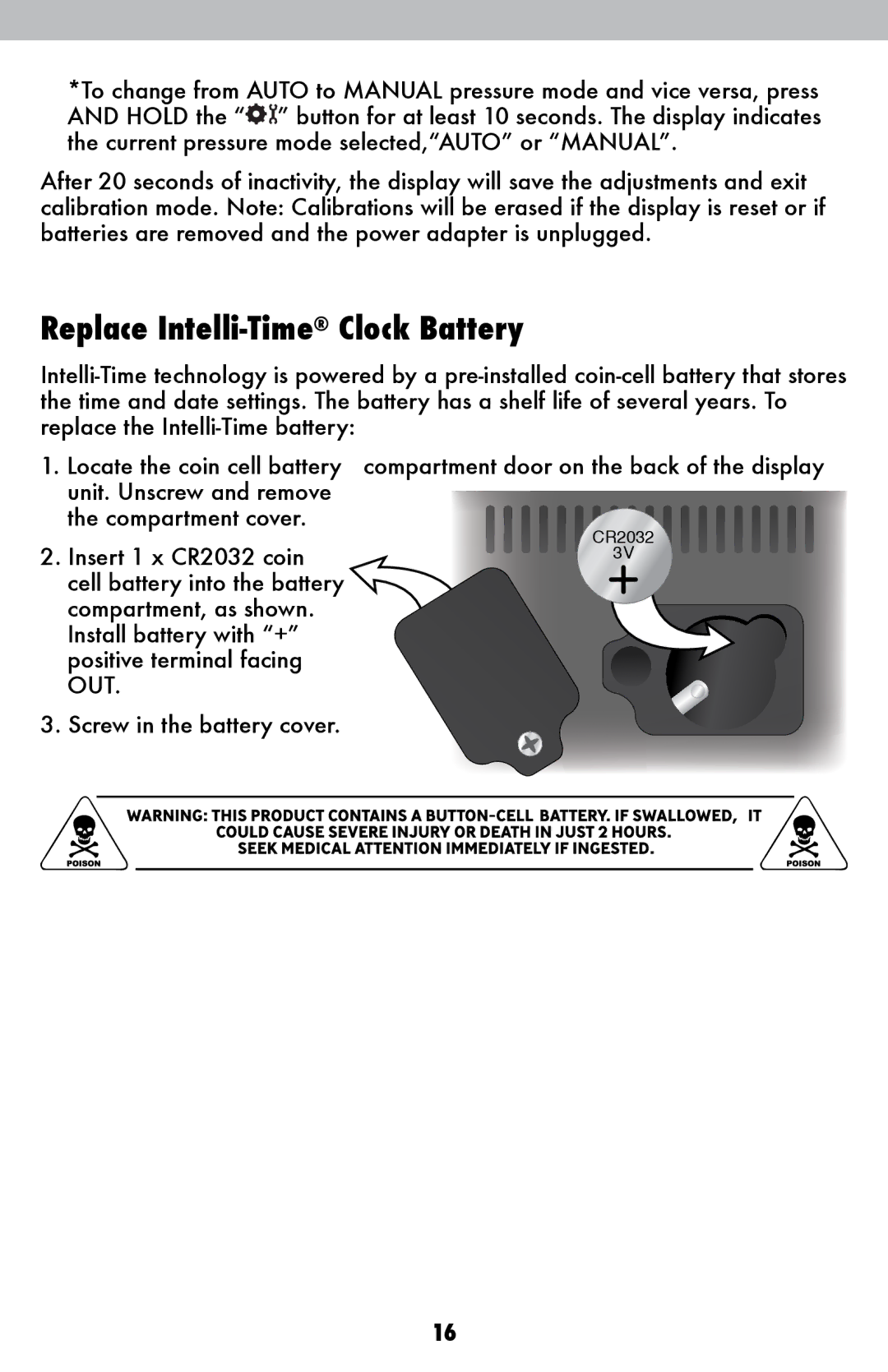 Acu-Rite 1605 instruction manual Replace Intelli-TimeClock Battery 