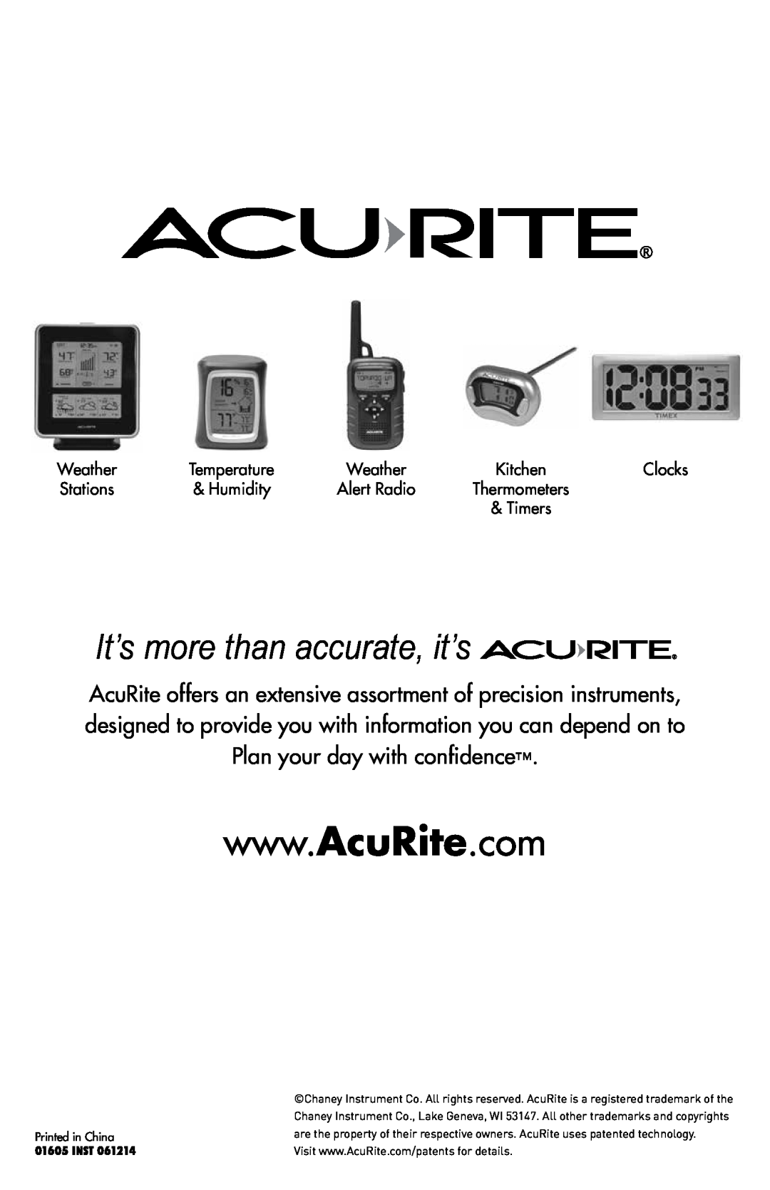 Acu-Rite 1605 It’s more than accurate, it’s, Weather, Humidity, Alert Radio, Timers, Clocks, Temperature, Kitchen, Inst 