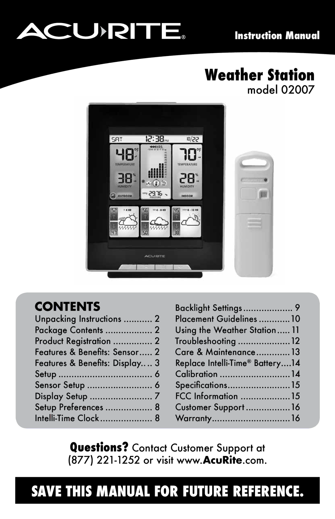 Acu-Rite 2007 instruction manual Weather Station, Contents 