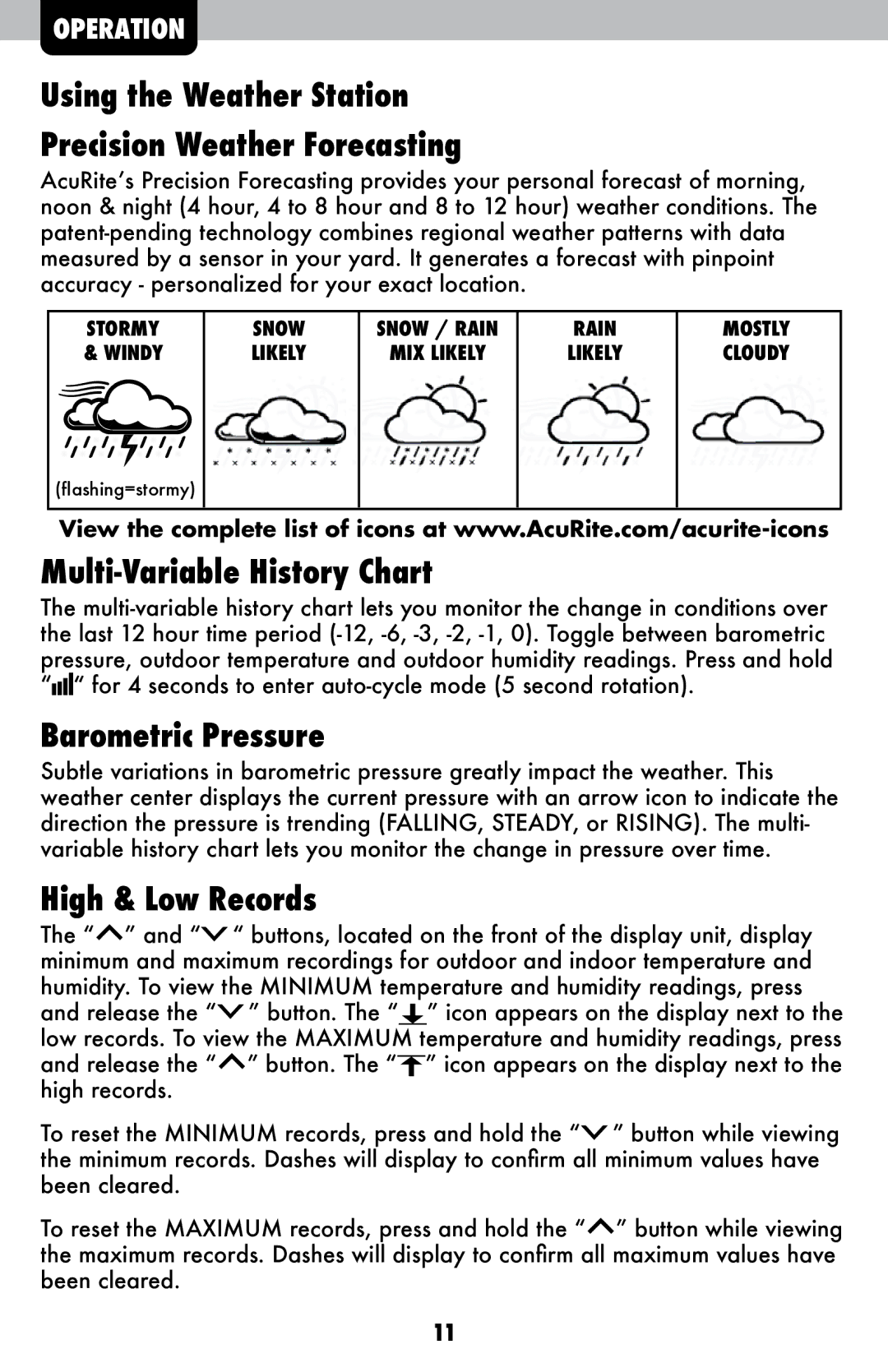 Acu-Rite 2007 Using the Weather Station Precision Weather Forecasting, Multi-Variable History Chart, Barometric Pressure 