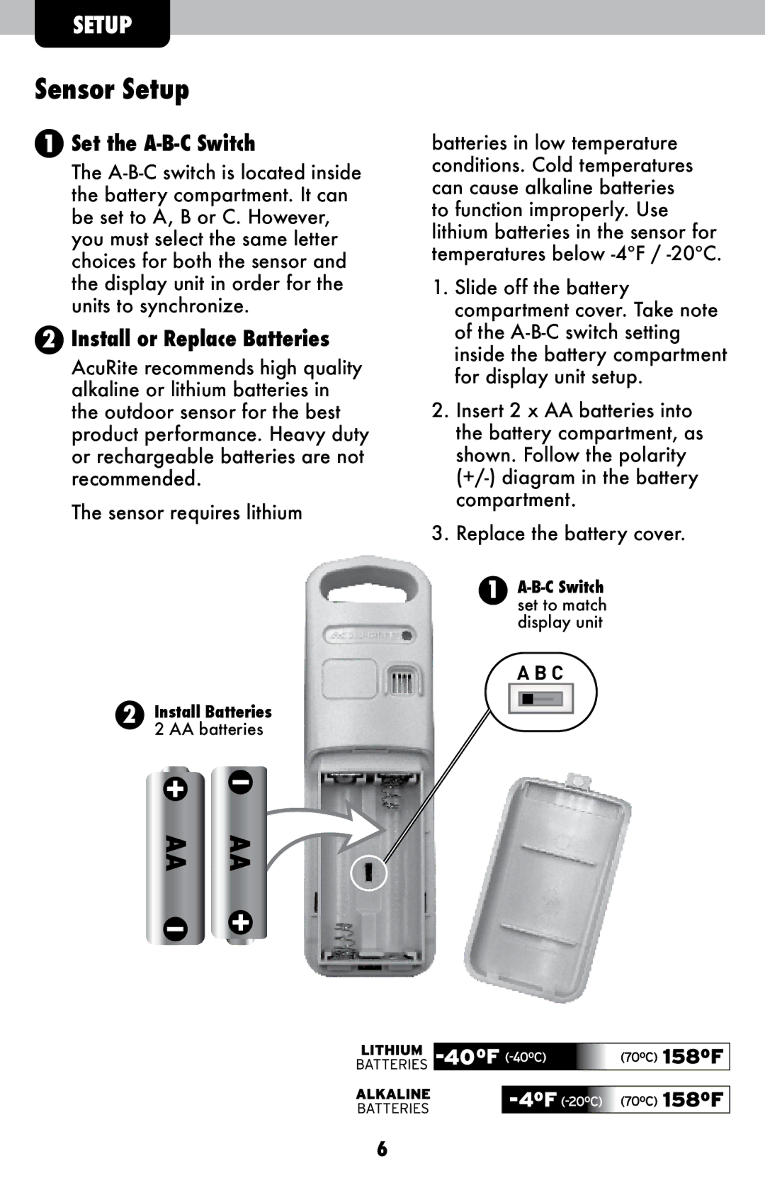 Acu-Rite 2007 instruction manual Sensor Setup, Set the A-B-C Switch 