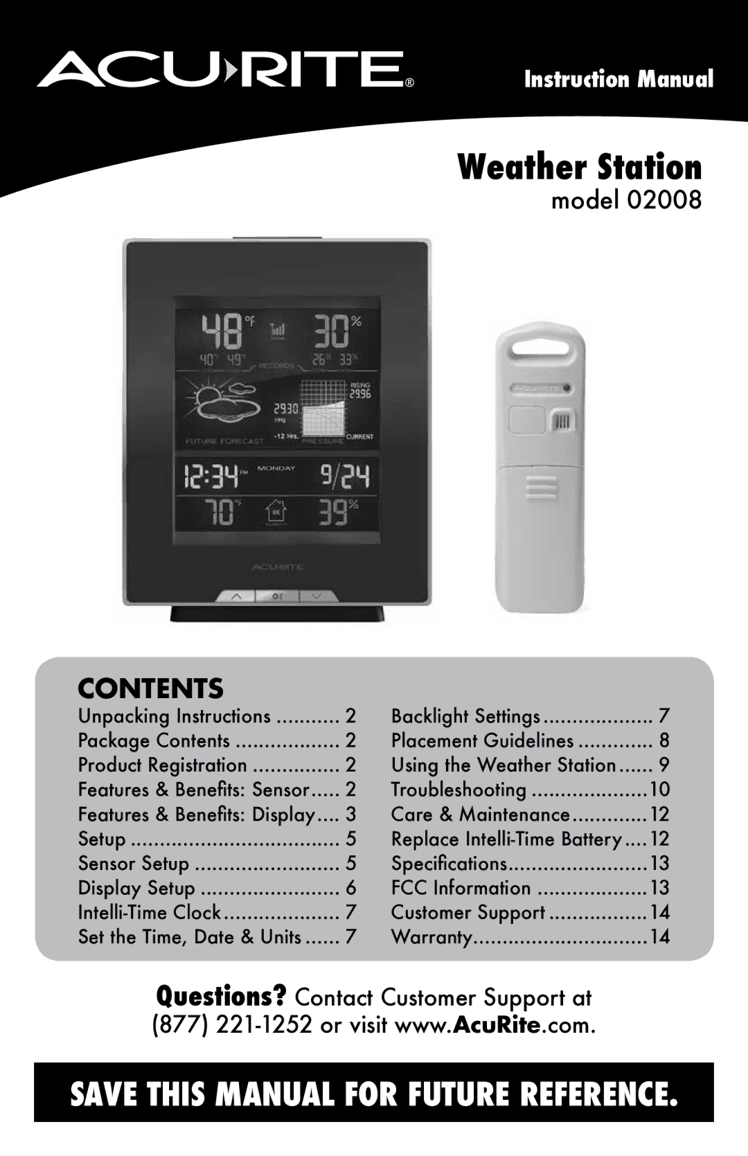 Acu-Rite 2008 instruction manual Weather Station 