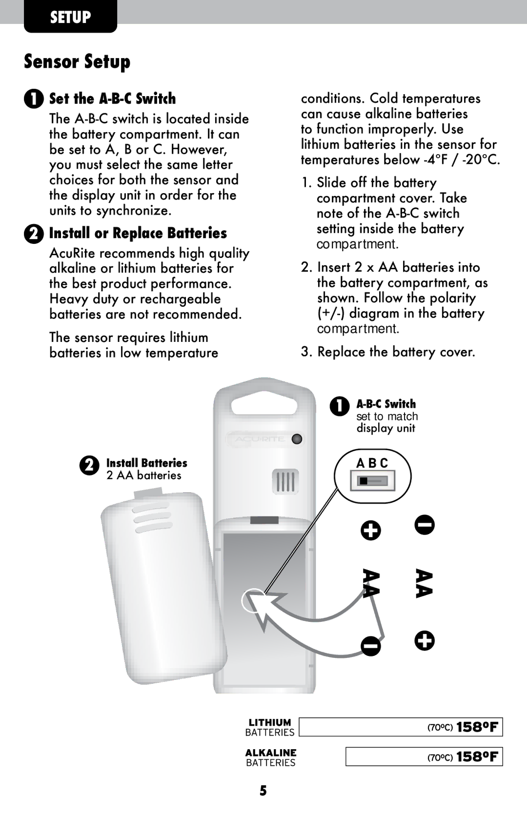 Acu-Rite 2008 instruction manual Sensor Setup, Set the A-B-C Switch 