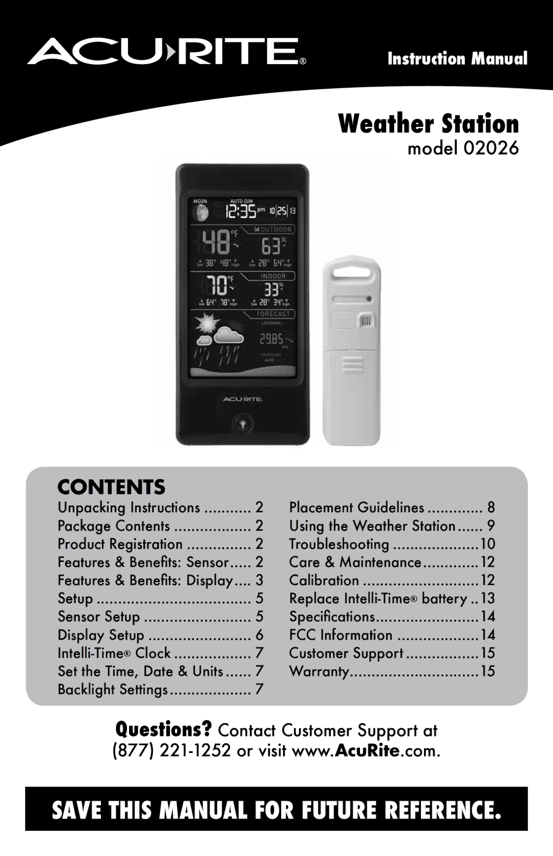 Acu-Rite 2026 instruction manual Weather Station, Contents 