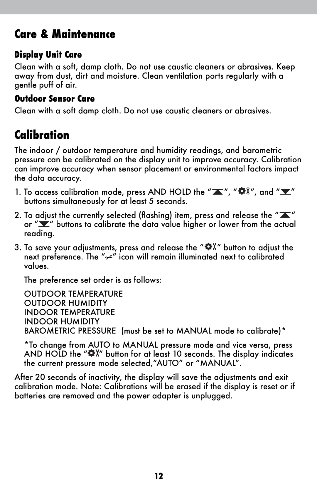 Acu-Rite 2026 instruction manual Care & Maintenance, Calibration 