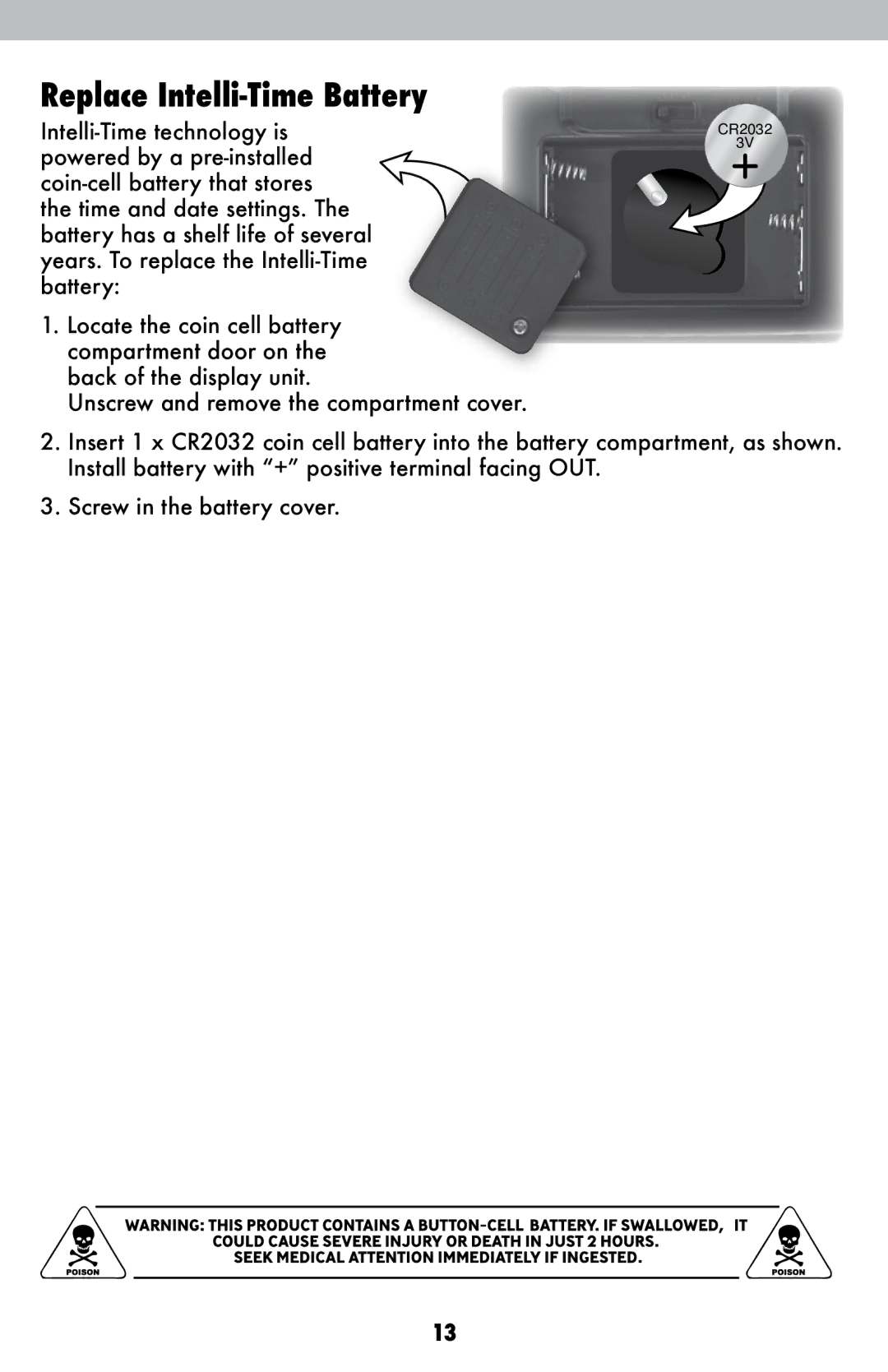 Acu-Rite 2026 instruction manual Replace Intelli-Time Battery 