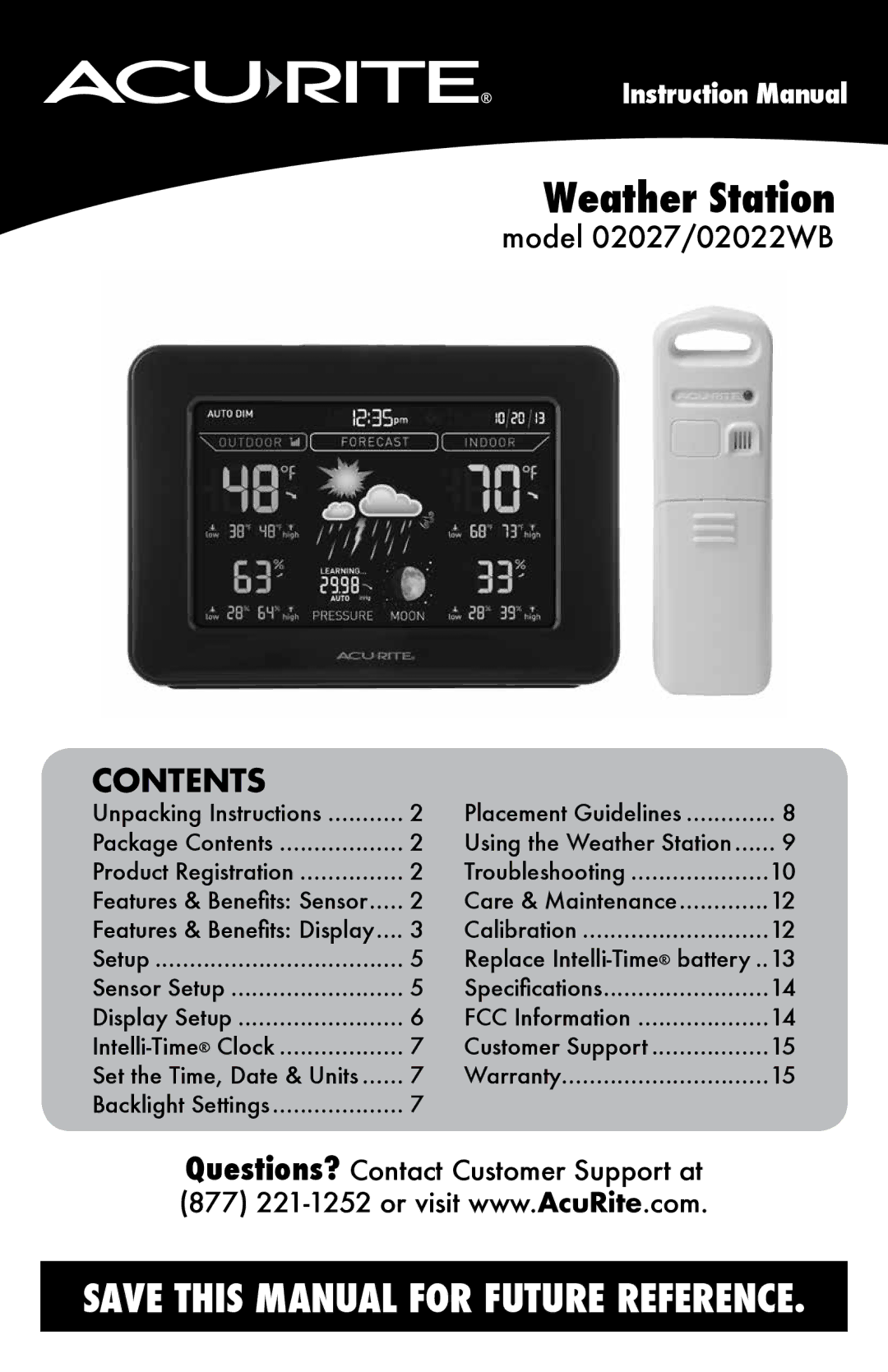 Acu-Rite 02022WB, 2027 instruction manual Weather Station, Contents 